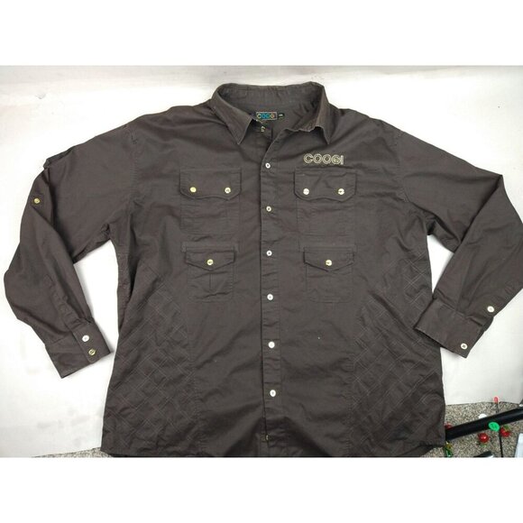Coogi Men's Long Sleeve Snap Button Up Brown Size XXXL - Picture 1 of 13